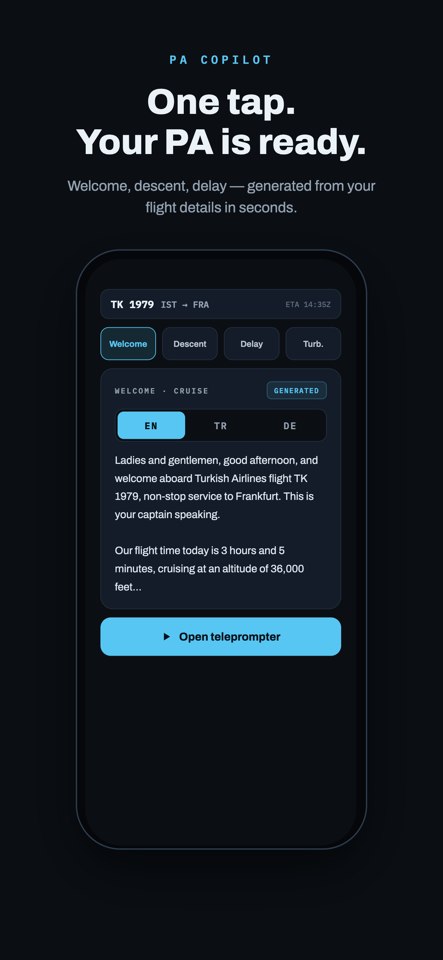 PA Copilot — your announcement one tap away