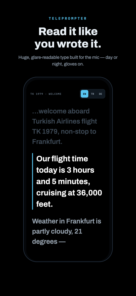 Teleprompter with large high-contrast text